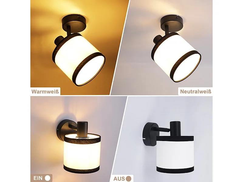 Spot de plafond NETTLIFE 1 flamme, lampe de couloir noire - Plafonnier en tissu E14, orientable, vintage, rétro(sans ampoule)