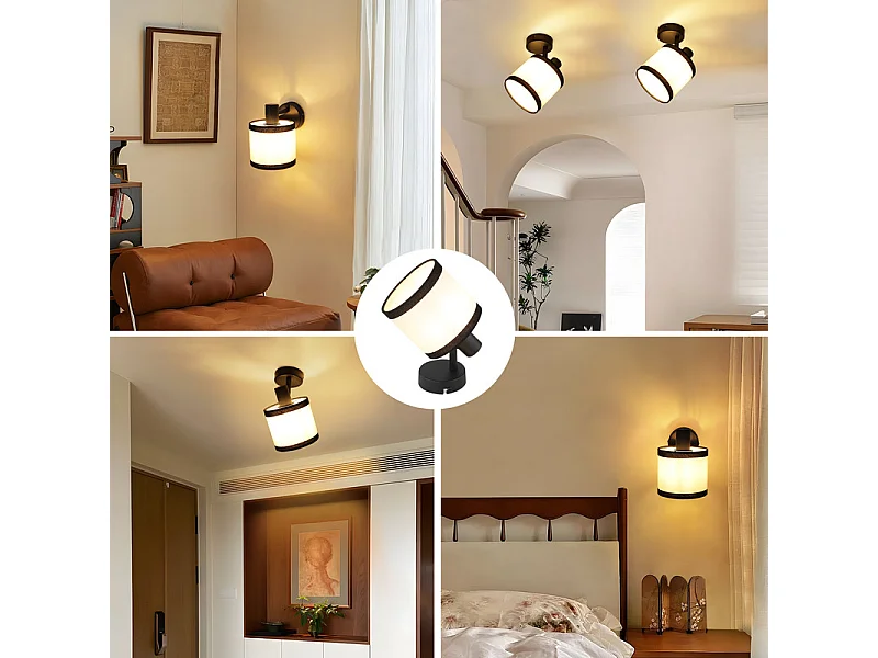 Spot de plafond NETTLIFE 1 flamme, lampe de couloir noire - Plafonnier en tissu E14, orientable, vintage, rétro(sans ampoule)