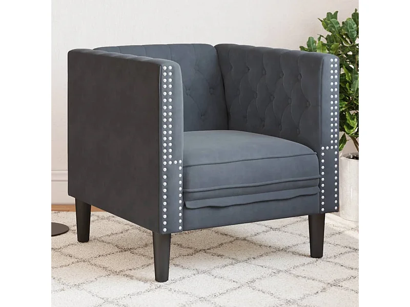 Fauteuil salon | Chaise Confortable | Fauteuil Chesterfield gris foncé velours