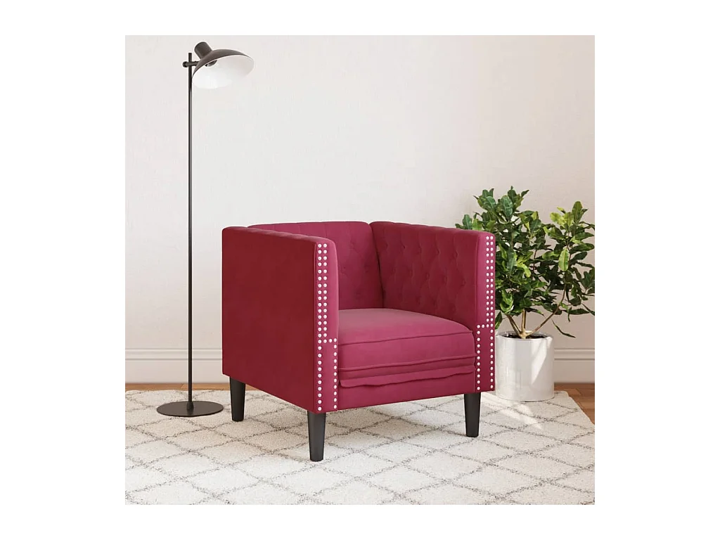 Fauteuil salon | Chaise Confortable | Fauteuil Chesterfield rouge bordeaux velours