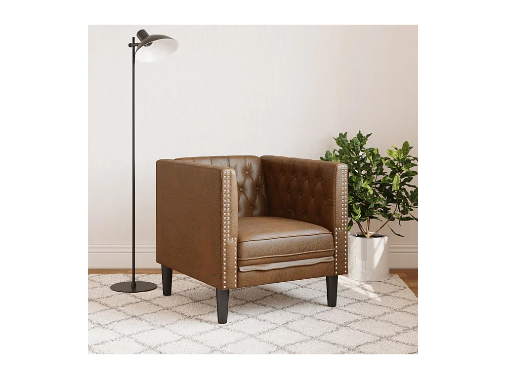 Fauteuil salon | Chaise Confortable | Fauteuil Chesterfield marron similicuir daim