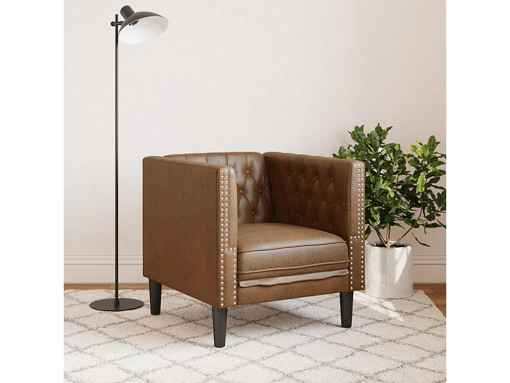 Fauteuil salon | Chaise Confortable | Fauteuil Chesterfield marron similicuir daim