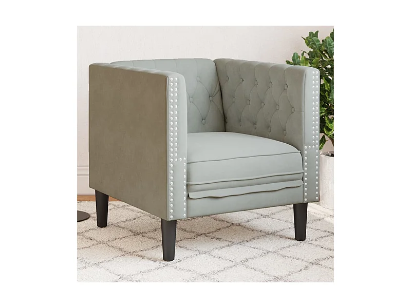 Fauteuil salon | Chaise Confortable | Fauteuil Chesterfield gris clair velours