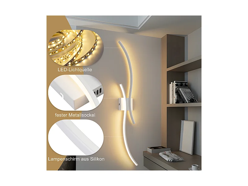 NETTLIFE LED-wandlamp voor binnen - 14W hallamp 100CM witte traplamp modern golfdesign 3000K