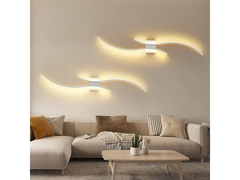 NETTLIFE Applique murale LED d'intérieur - 14W lampe de couloir 100CM lampe d'escalier blanche design vague moderne 3000K