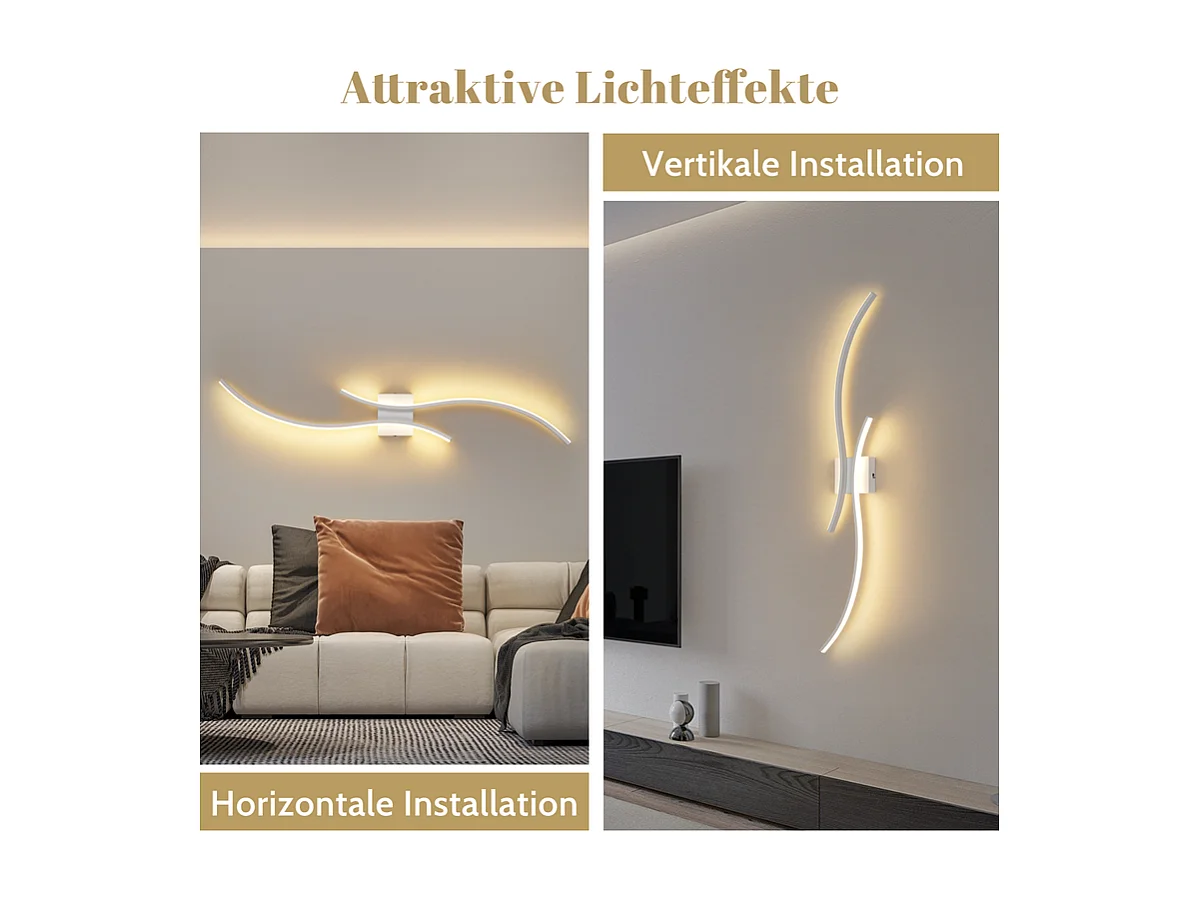 NETTLIFE Applique murale LED d'intérieur - 14W lampe de couloir 100CM lampe d'escalier blanche design vague moderne 3000K