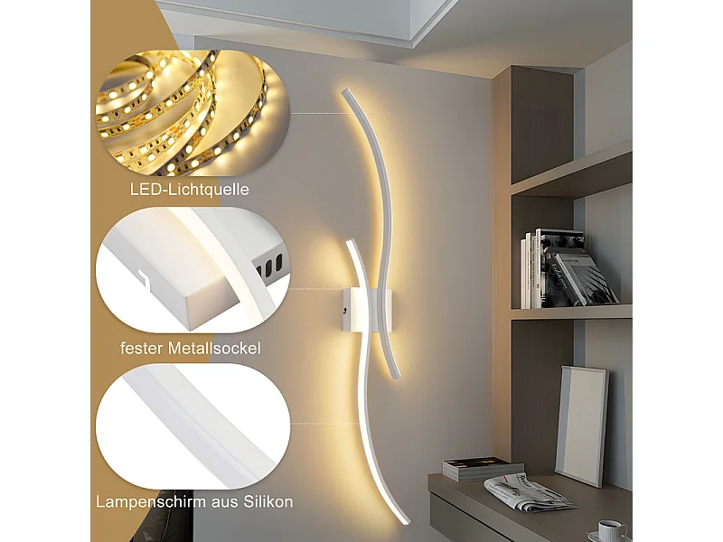 NETTLIFE Applique murale LED d'intérieur - 14W lampe de couloir 100CM lampe d'escalier blanche design vague moderne 3000K