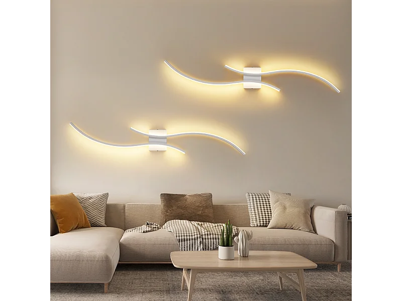 NETTLIFE Applique murale LED d'intérieur - 14W lampe de couloir 100CM lampe d'escalier blanche design vague moderne 3000K