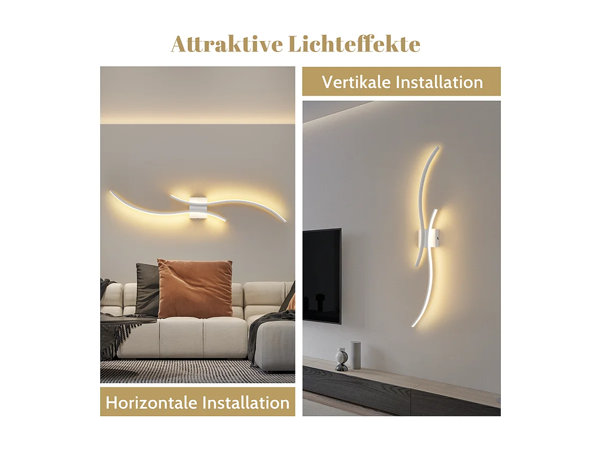 NETTLIFE Applique murale LED d'intérieur - 14W lampe de couloir 100CM lampe d'escalier blanche design vague moderne 3000K
