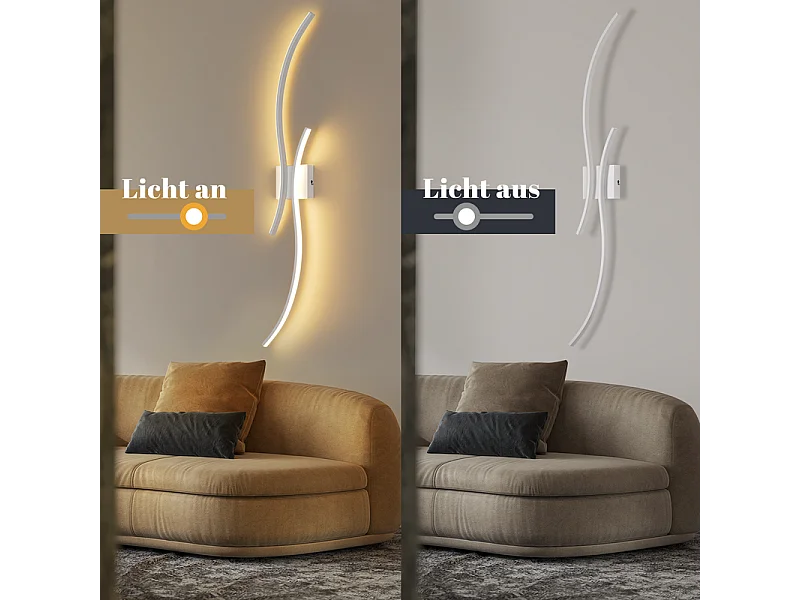 NETTLIFE Applique murale LED d'intérieur - 14W lampe de couloir 100CM lampe d'escalier blanche design vague moderne 3000K