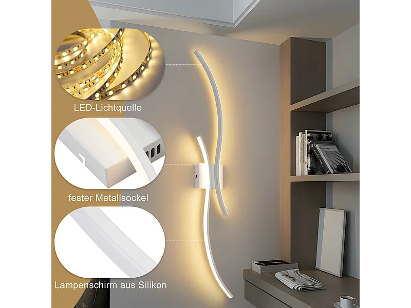 NETTLIFE Applique murale LED d'intérieur - 14W lampe de couloir 100CM lampe d'escalier blanche design vague moderne 3000K