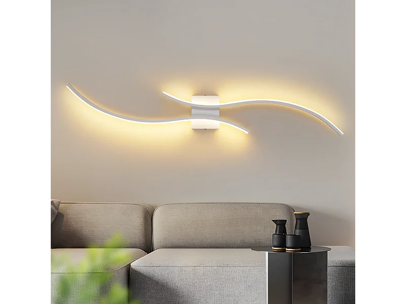 NETTLIFE Applique murale LED d'intérieur - 14W lampe de couloir 100CM lampe d'escalier blanche design vague moderne 3000K