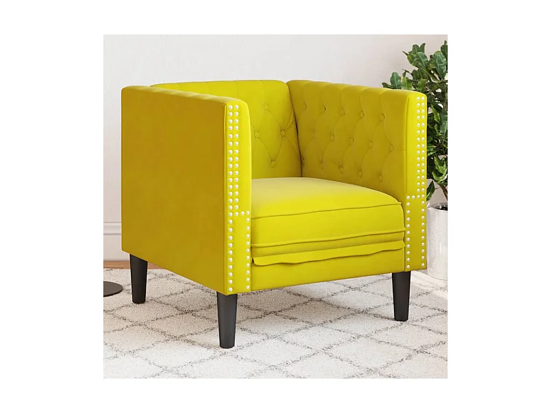 Fauteuil salon | Chaise Confortable | Fauteuil Chesterfield jaune velours