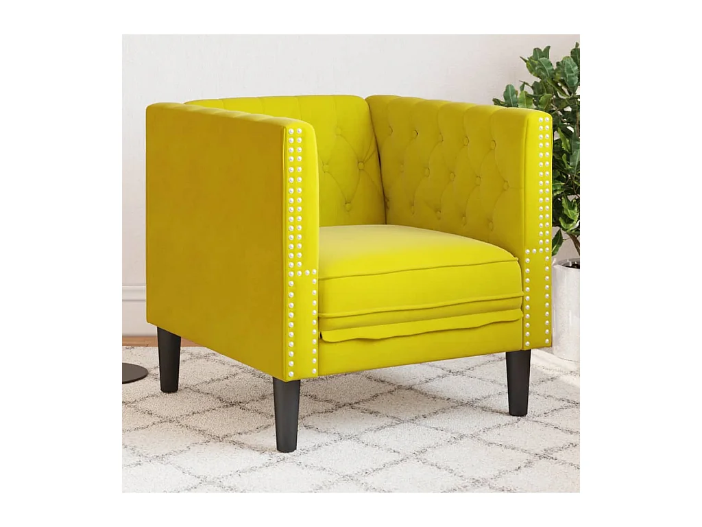 Fauteuil salon | Chaise Confortable | Fauteuil Chesterfield jaune velours