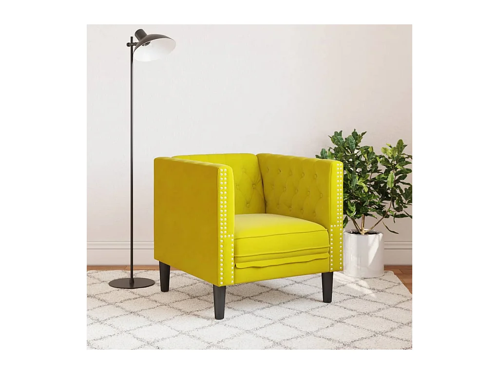 Fauteuil salon | Chaise Confortable | Fauteuil Chesterfield jaune velours