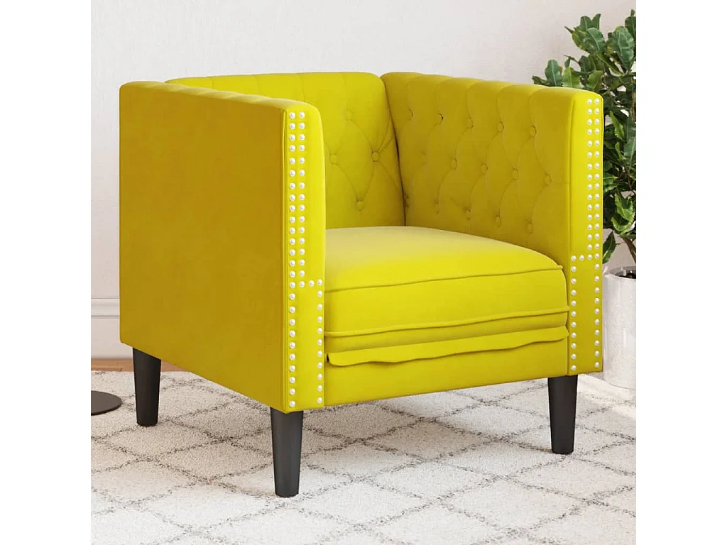 Fauteuil salon | Chaise Confortable | Fauteuil Chesterfield jaune velours