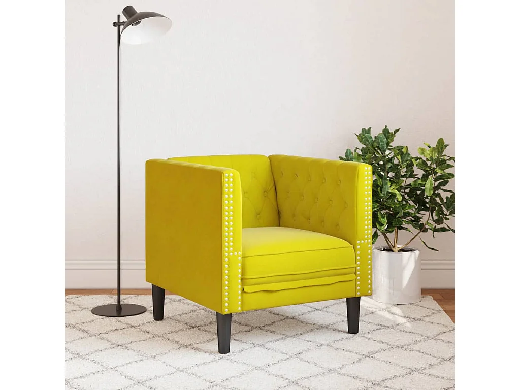 Fauteuil salon | Chaise Confortable | Fauteuil Chesterfield jaune velours