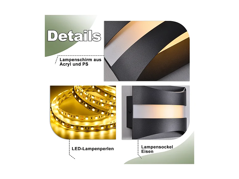 Applique murale LED Nettlife pour intérieur - Éclairage mural noir, éclairage vers le haut et vers le bas, 5W 3 000K, blanc chaud