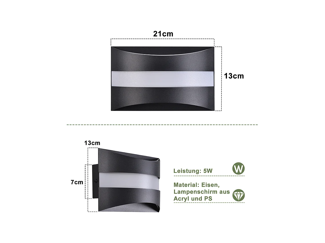 Applique murale LED Nettlife pour intérieur - Éclairage mural noir, éclairage vers le haut et vers le bas, 5W 3 000K, blanc chaud