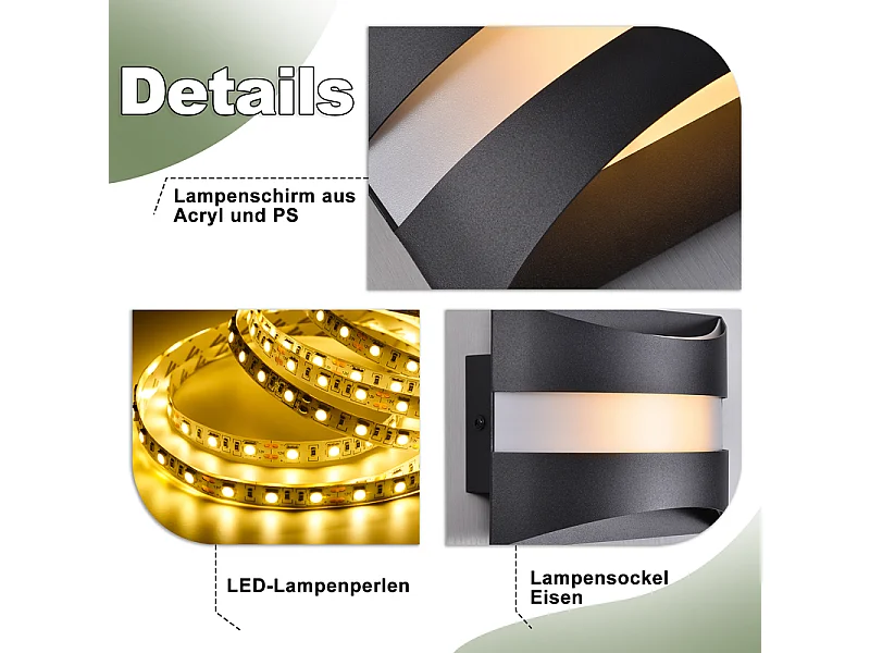 Applique murale LED Nettlife pour intérieur - Éclairage mural noir, éclairage vers le haut et vers le bas, 5W 3 000K, blanc chaud