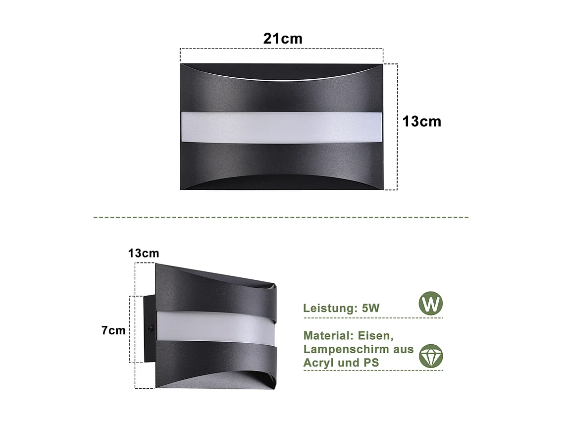 Applique murale LED Nettlife pour intérieur - Éclairage mural noir, éclairage vers le haut et vers le bas, 5W 3 000K, blanc chaud