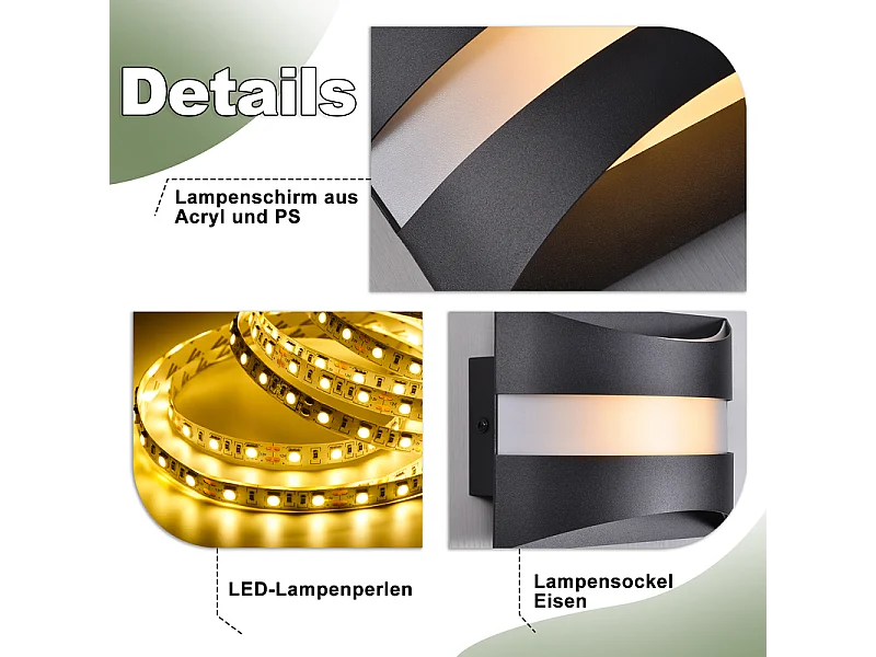 Applique murale LED Nettlife pour intérieur - Éclairage mural noir, éclairage vers le haut et vers le bas, 5W 3 000K, blanc chaud