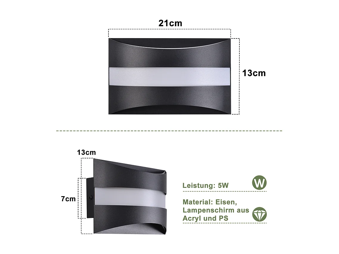 Applique murale LED Nettlife pour intérieur - Éclairage mural noir, éclairage vers le haut et vers le bas, 5W 3 000K, blanc chaud