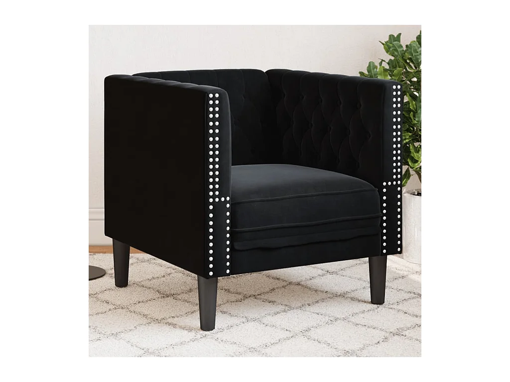 Fauteuil salon | Chaise Confortable | Fauteuil Chesterfield noir velours