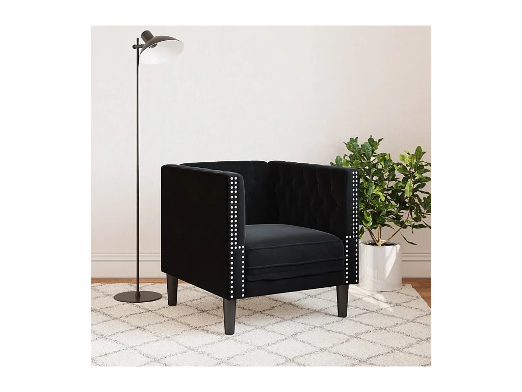 Fauteuil salon | Chaise Confortable | Fauteuil Chesterfield noir velours