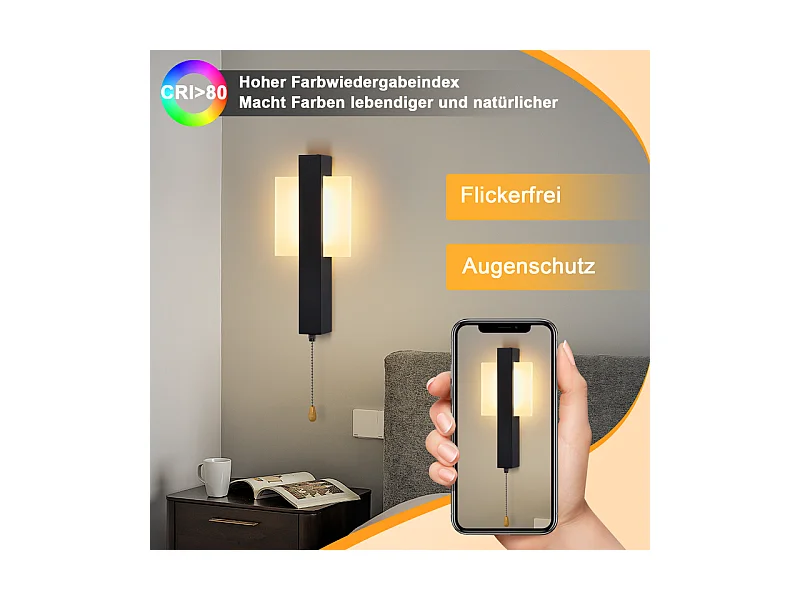 Applique murale LED Nettlife d'intérieur avec interrupteur - Lampe de couloir noire au design moderne 3000 K Blanc chaud 6W