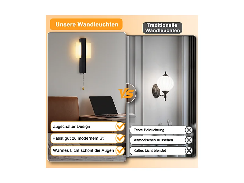 Applique murale LED Nettlife d'intérieur avec interrupteur - Lampe de couloir noire au design moderne 3000 K Blanc chaud 6W