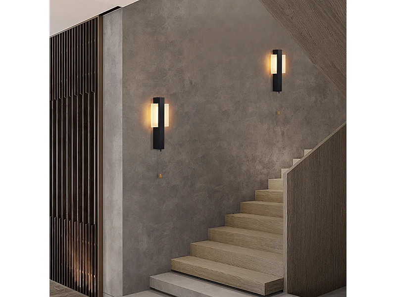 Applique murale LED Nettlife d'intérieur avec interrupteur - Lampe de couloir noire au design moderne 3000 K Blanc chaud 6W