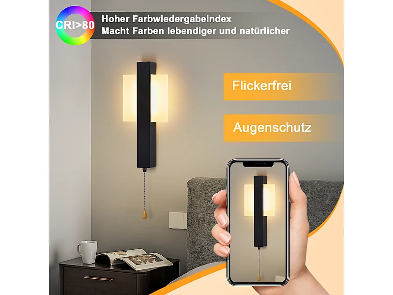 Applique murale LED Nettlife d'intérieur avec interrupteur - Lampe de couloir noire au design moderne 3000 K Blanc chaud 6W