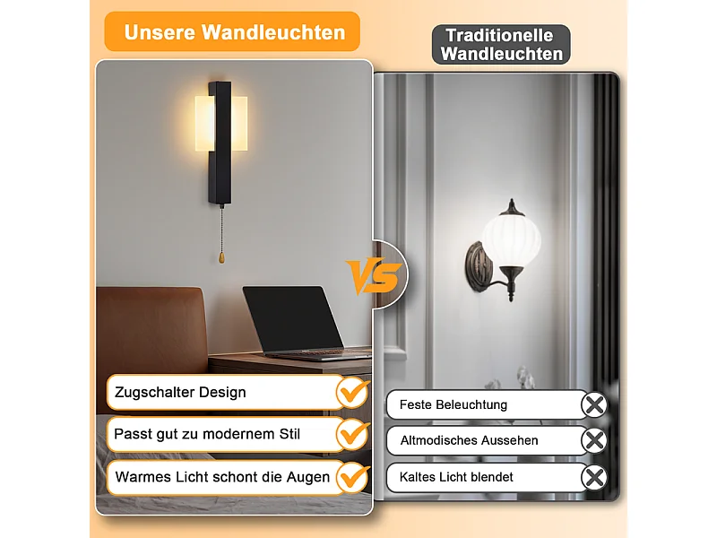 Applique murale LED Nettlife d'intérieur avec interrupteur - Lampe de couloir noire au design moderne 3000 K Blanc chaud 6W