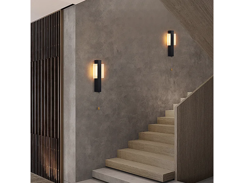 Applique murale LED Nettlife d'intérieur avec interrupteur - Lampe de couloir noire au design moderne 3000 K Blanc chaud 6W