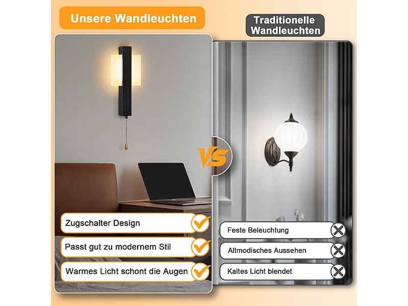 Applique murale LED Nettlife d'intérieur avec interrupteur - Lampe de couloir noire au design moderne 3000 K Blanc chaud 6W