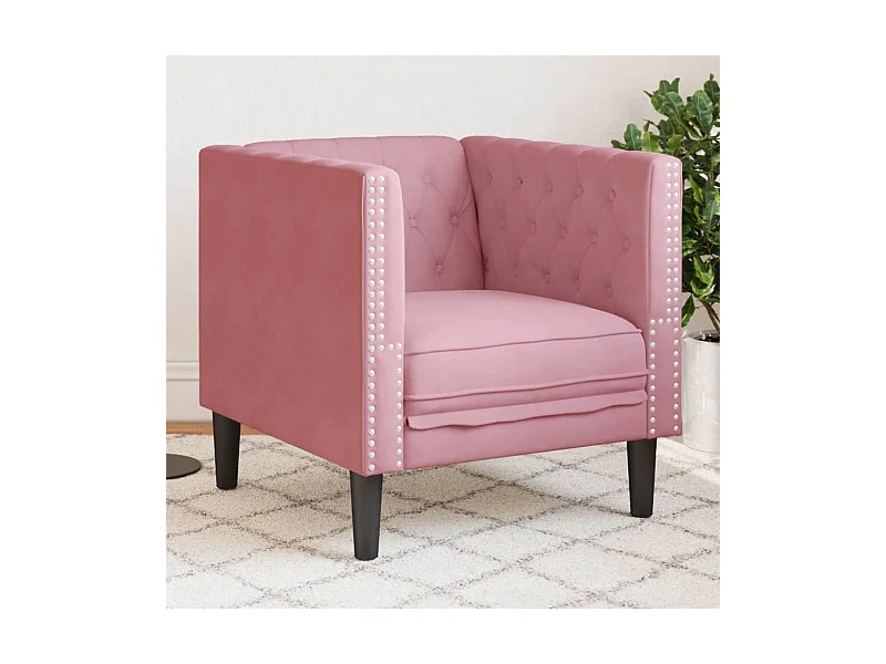 Fauteuil salon | Chaise Confortable | Fauteuil Chesterfield rose velours