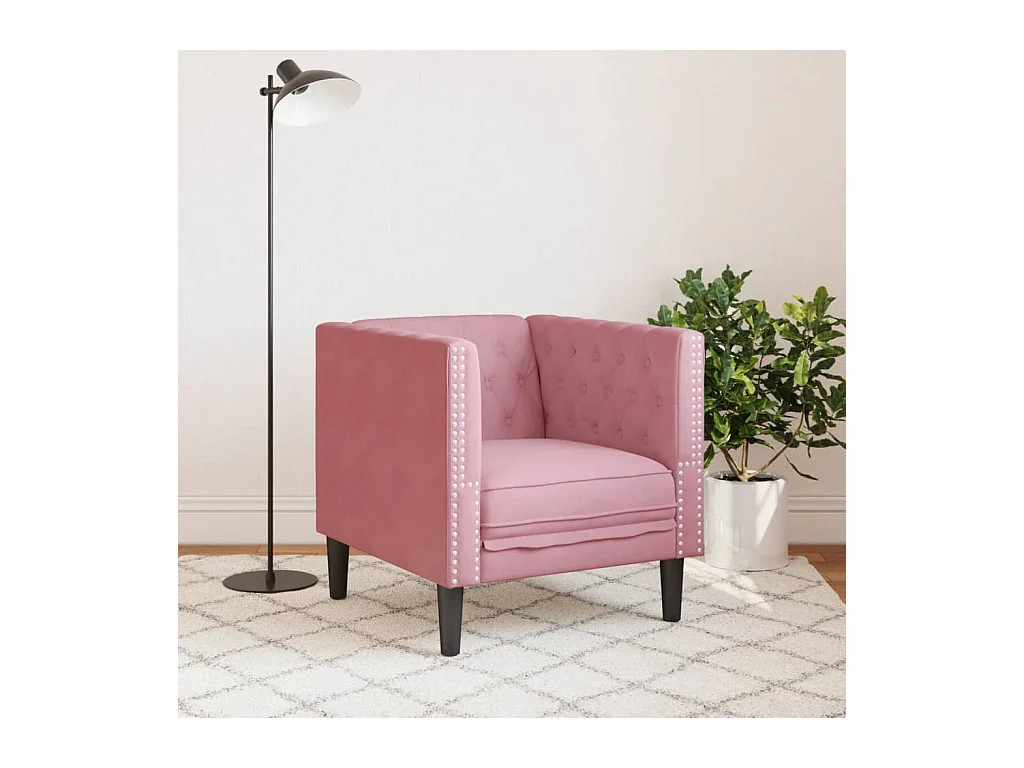 Fauteuil salon | Chaise Confortable | Fauteuil Chesterfield rose velours