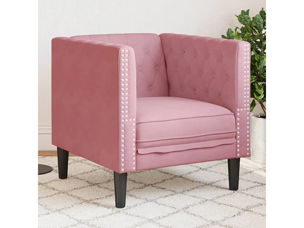 Fauteuil salon | Chaise Confortable | Fauteuil Chesterfield rose velours