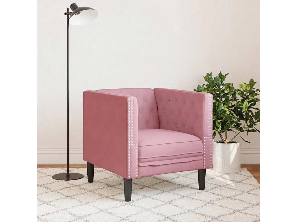 Fauteuil salon | Chaise Confortable | Fauteuil Chesterfield rose velours