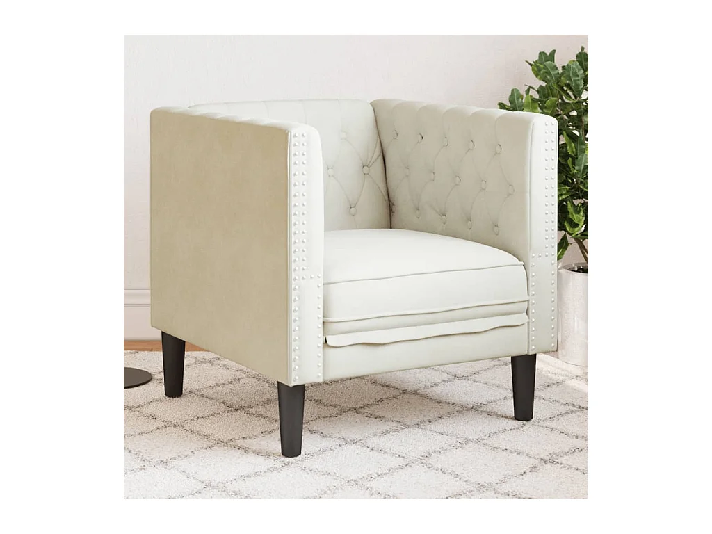 Fauteuil salon | Chaise Confortable | Fauteuil Chesterfield crème velours