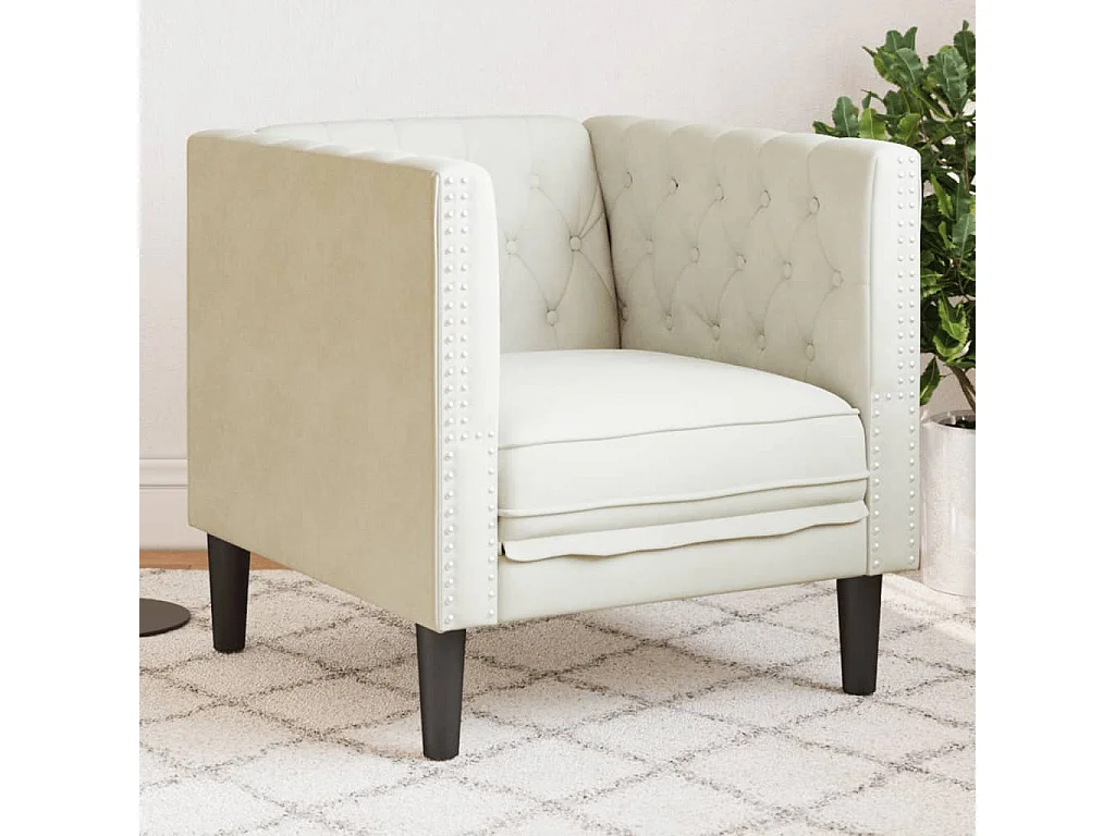 Fauteuil salon | Chaise Confortable | Fauteuil Chesterfield crème velours