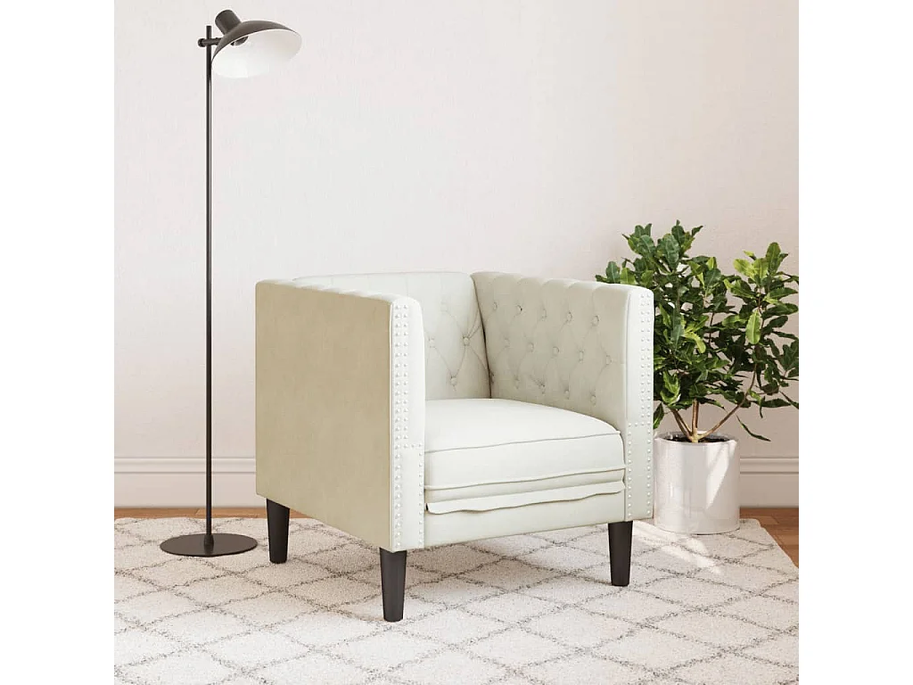 Fauteuil salon | Chaise Confortable | Fauteuil Chesterfield crème velours