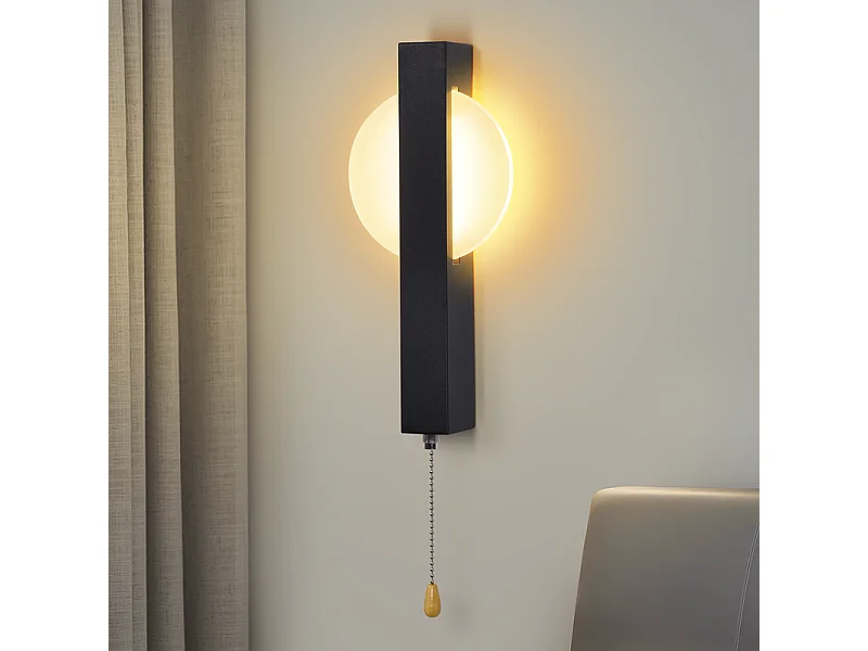 Applique murale LED Nettlife avec interrupteur - Lampe de couloir d'intérieur noire avec interrupteur à tirette, blanc chaud 3000 K, 6W