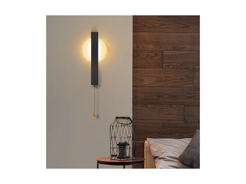 Applique murale LED Nettlife avec interrupteur - Lampe de couloir d'intérieur noire avec interrupteur à tirette, blanc chaud 3000 K, 6W