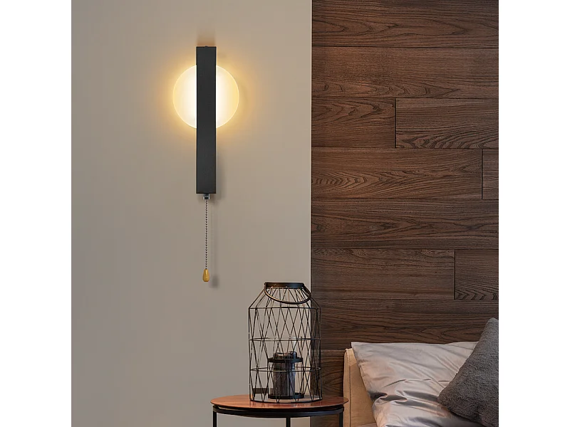Applique murale LED Nettlife avec interrupteur - Lampe de couloir d'intérieur noire avec interrupteur à tirette, blanc chaud 3000 K, 6W