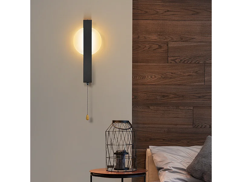 Applique murale LED Nettlife avec interrupteur - Lampe de couloir d'intérieur noire avec interrupteur à tirette, blanc chaud 3000 K, 6W