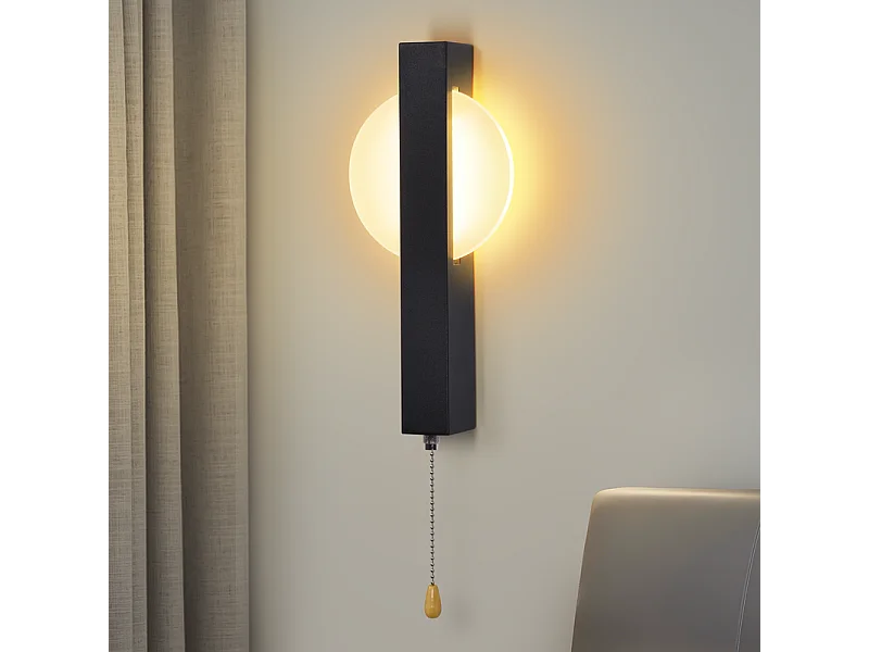 Applique murale LED Nettlife avec interrupteur - Lampe de couloir d'intérieur noire avec interrupteur à tirette, blanc chaud 3000 K, 6W