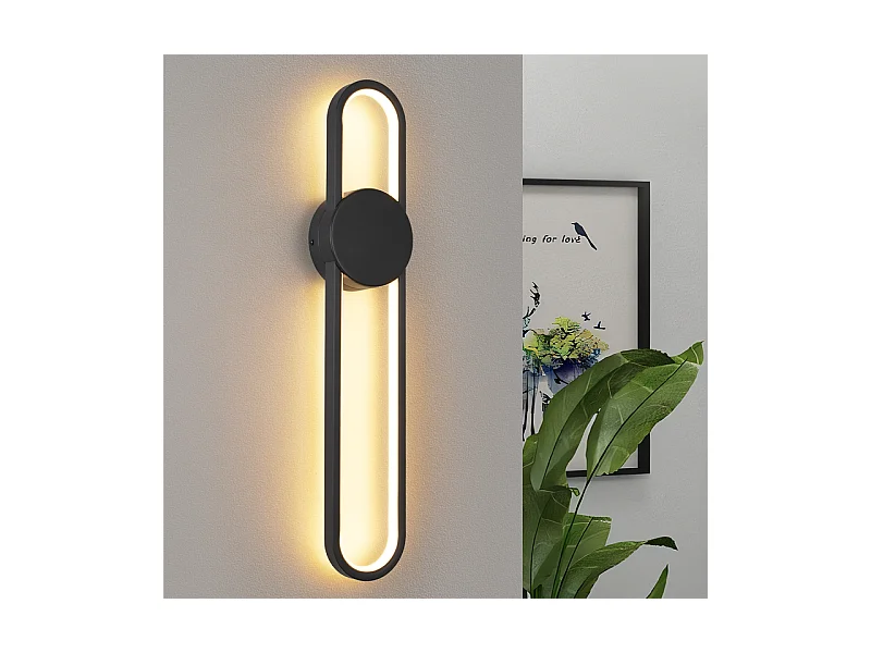NETTLIFE Applique murale LED d'intérieur - 12W lampe d'escalier 60cm noir lampe de couloir design moderne 3000K