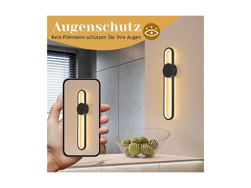 NETTLIFE Applique murale LED d'intérieur - 12W lampe d'escalier 60cm noir lampe de couloir design moderne 3000K